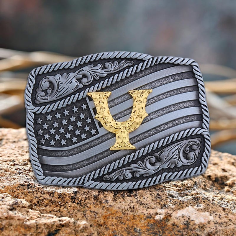 Fibbadet Store Western Cowboy Initial Letters A-Z American Flag Belt Buckle for Men Fathers Day Boyfriend Husband - Image 1